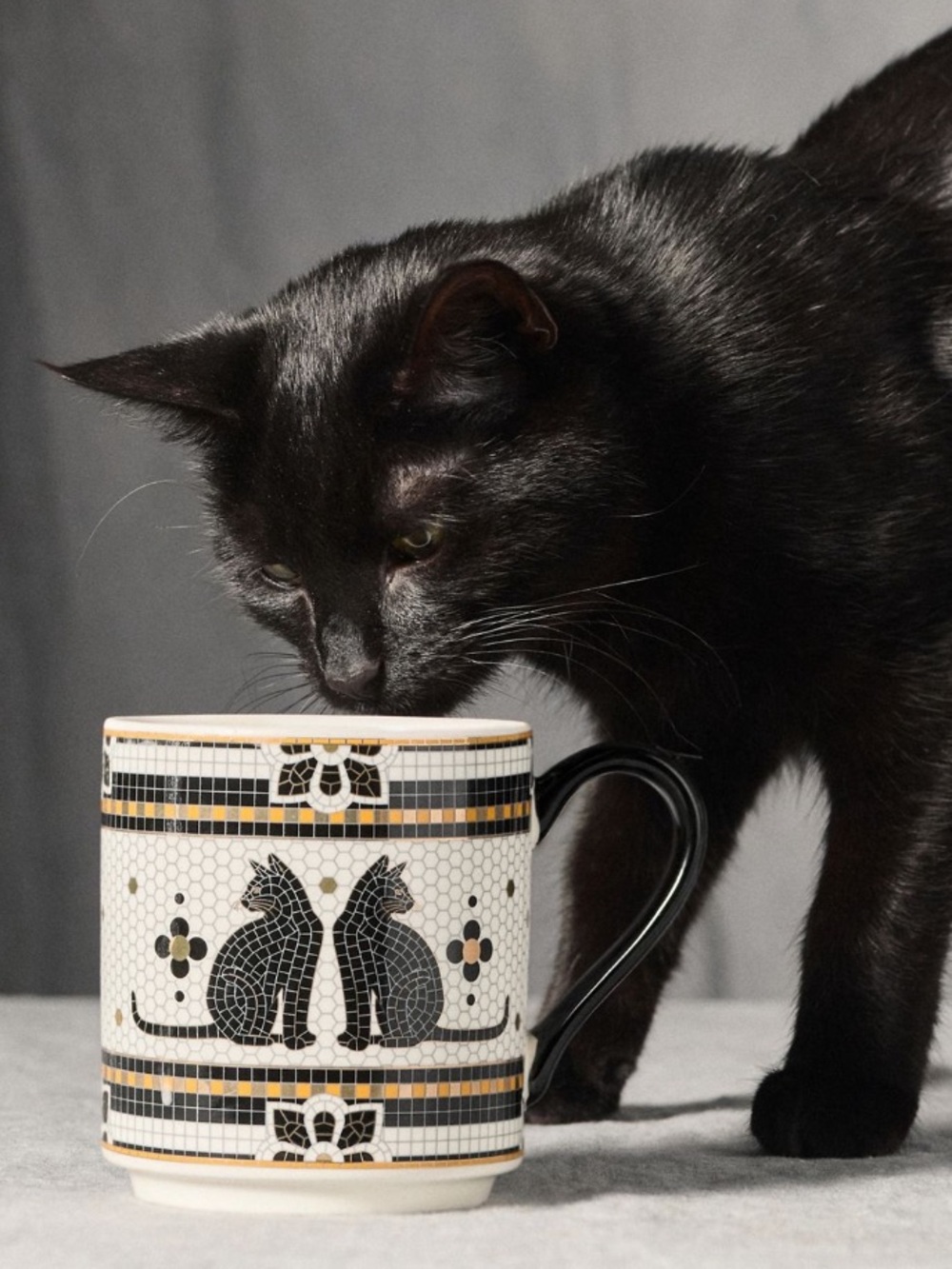 Bistro Tile cat mug w 24KGold accents Anthropologie Halloween edition